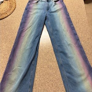 Justice Girls Blue Jeans with Rainbow Side Fade